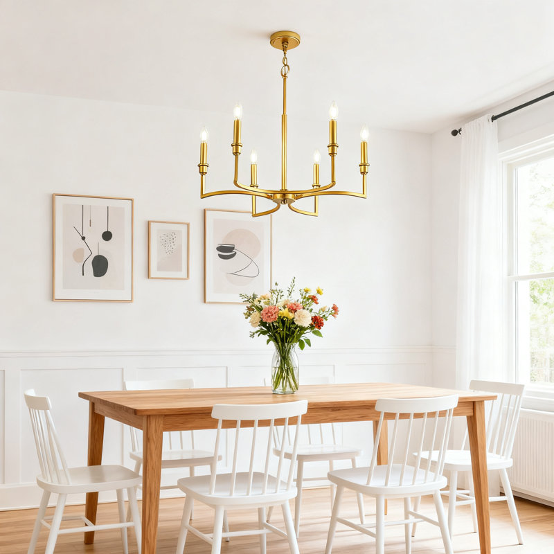 Mercer41 6-Light Gold Chandelier Light Fixture, Vintage Candle